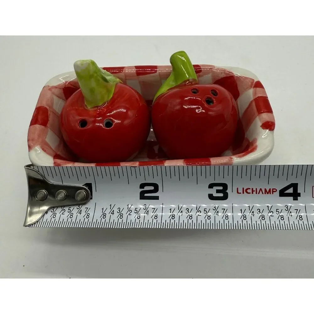 Pier 1 One‎ Salt And Pepper Shakers Cherries or Apples Small Gingham Basket